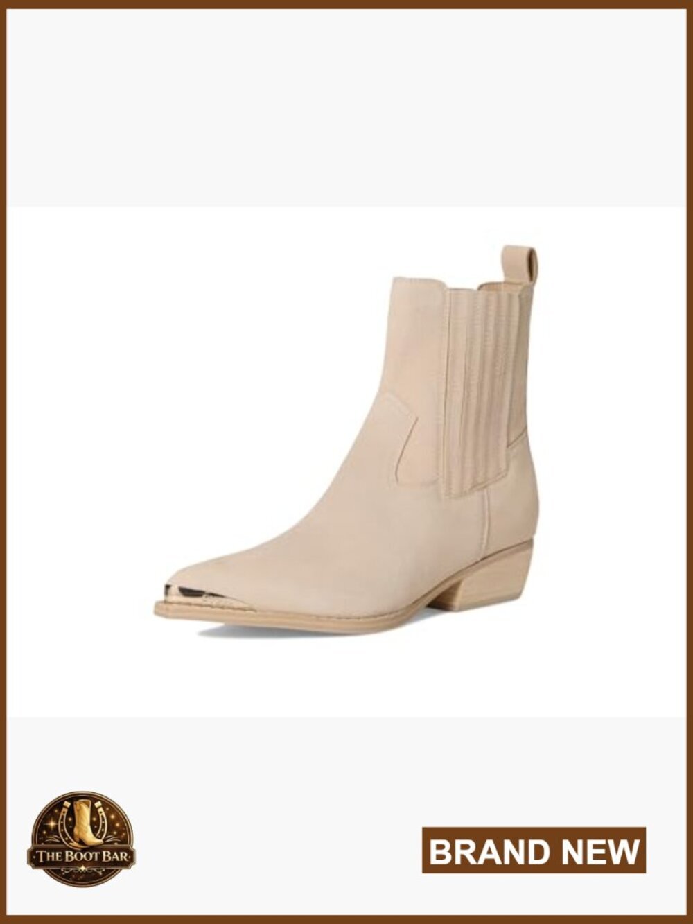Suede Ankle Booties with Western Style Pull-On Chelsea Boots Block Heel - Picture 2 of 7